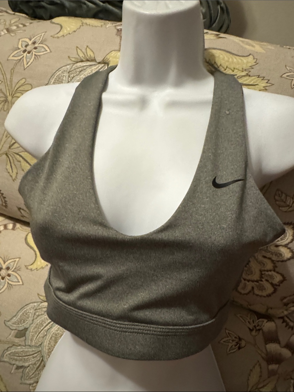 Nike Heather Grey Racerback Sports Bra with Black Swoosh